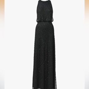 Adrianna Papell Womens Halter Blouson Beaded Gown 12